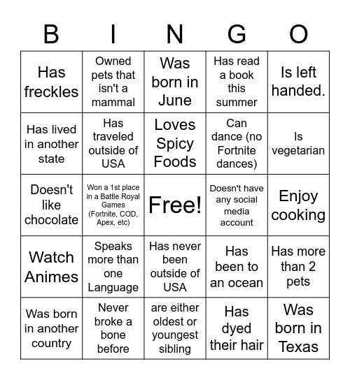 Diversity Bingo Card