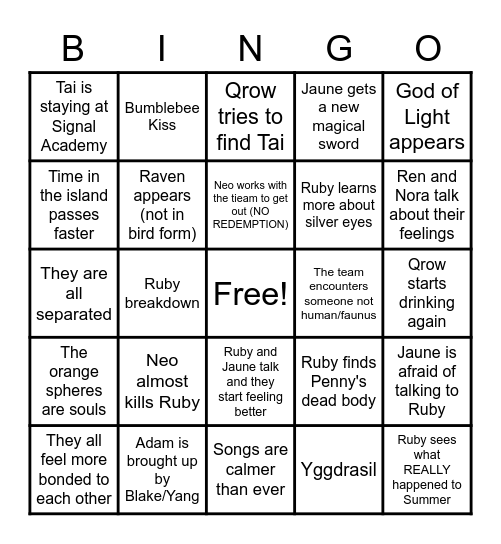 Untitled Bingo Card