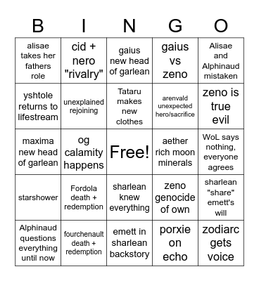 Endwalker Bingo Card