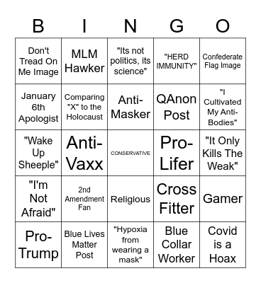 Covid19 Victim Facebook Wall Bingo Card