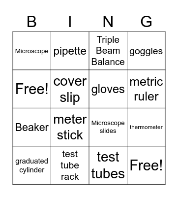 7th grade lab equipment bingo card Bingo Card