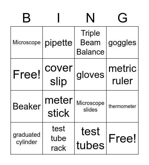 7th grade lab equipment bingo card Bingo Card