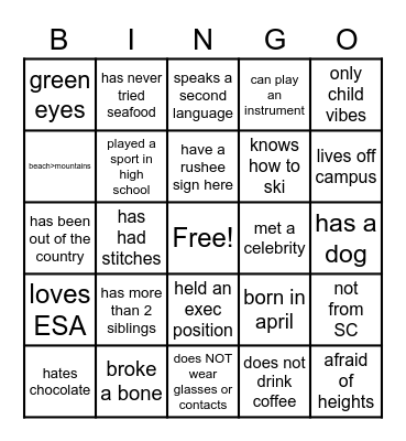 ESA PEOPLE BINGO Card