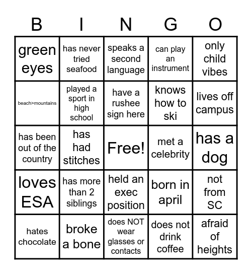 ESA PEOPLE BINGO Card