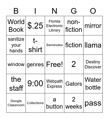 LAJ Library Orientation BINGO Card