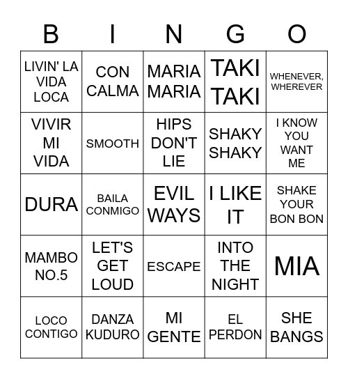 LATIN CROSSOVER Bingo Card