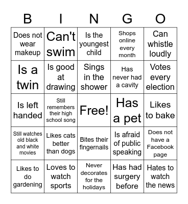 First Day Bingo Card