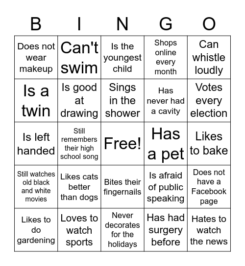 First Day Bingo Card