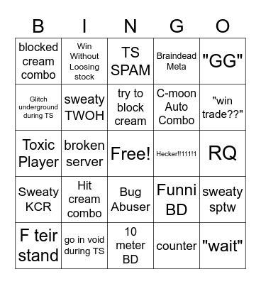 Cream Bingo Card