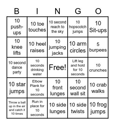 Fitness Bingo Card