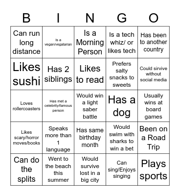 Fluency Activity: NAMES, NAMES Bingo Card