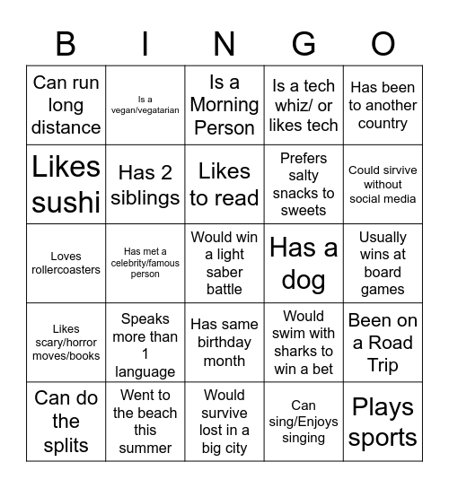 Fluency Activity: NAMES, NAMES Bingo Card