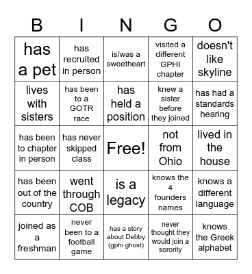 A sister who..... Bingo Card