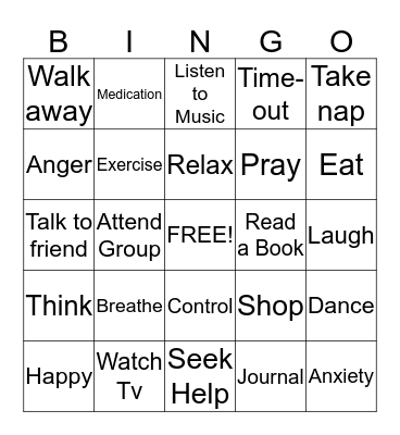 Anger Bingo Card