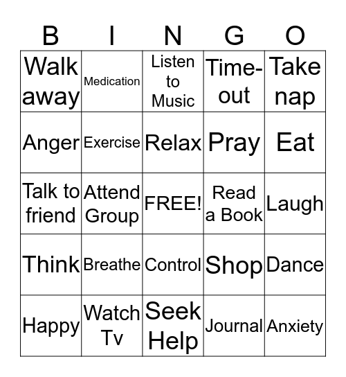 Anger Bingo Card