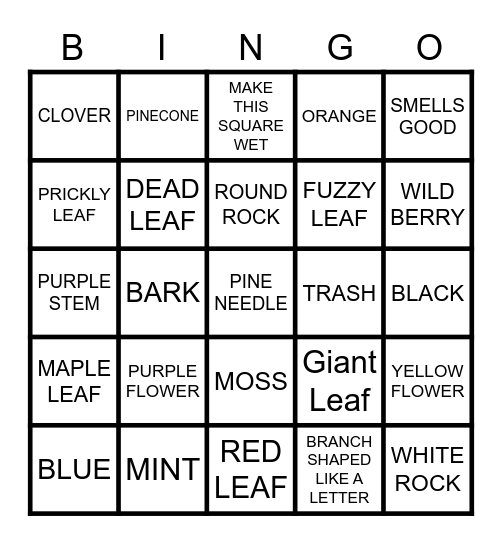 Camp Huff Scavenger Hunt Bingo Card