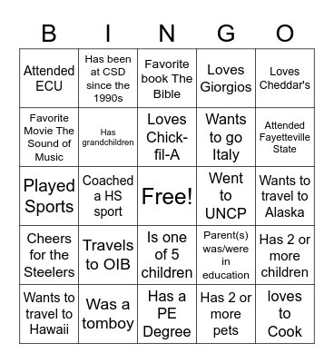 Meet Our Staff Bingo Card