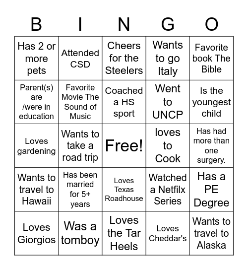 Meet Our Staff Bingo Card