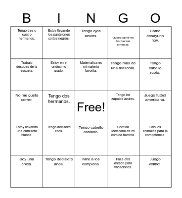 Amigo Bingo Card