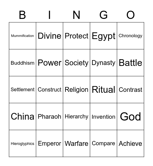 Humanities - Ancient Civilisations Bingo Card