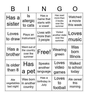 Mrs. Slaughter's Getting to Know You Bingo Card