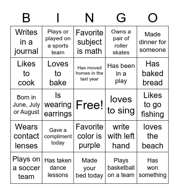 Mrs. Slaughter's Get to Know You Bingo Card