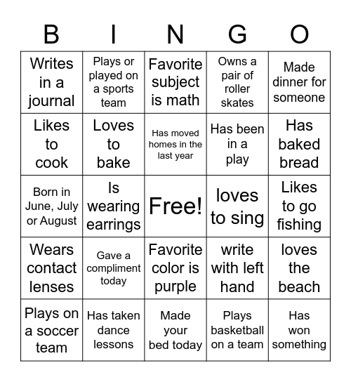 Mrs. Slaughter's Get to Know You Bingo Card