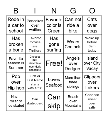 Mrs. Slaughter's Get to Know You Bingo Card