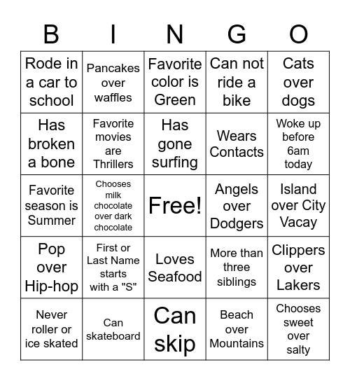 Mrs. Slaughter's Get to Know You Bingo Card