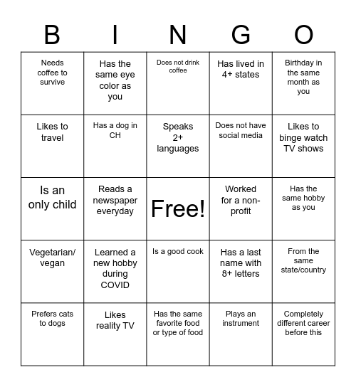 HPM Human Bingo Card