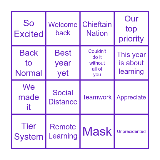 Welcome Back Bingo Card