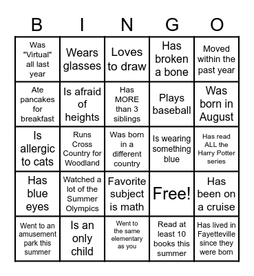 Getting to Know You Bingo Card