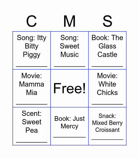 Team Favorites Bingo Card