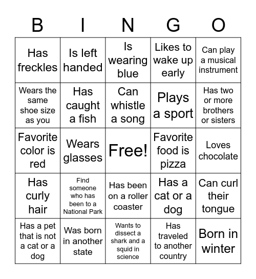 Get to Know You Bingo Card