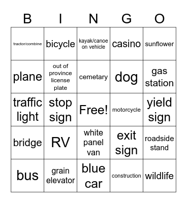 Road Trip Bingo Card