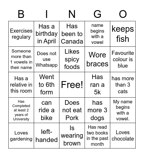 18-25 People Bingo! Bingo Card