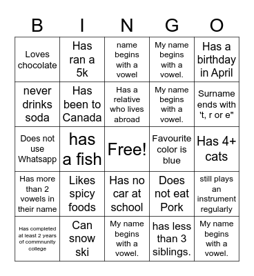 18-25 People Bingo! Bingo Card