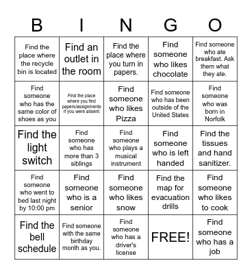 Mrs. Kowalski's Class Bingo Card