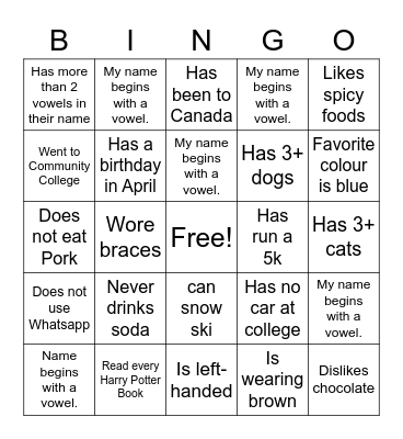 18-25 People Bingo! Bingo Card