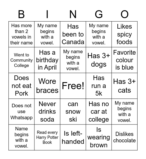 18-25 People Bingo! Bingo Card