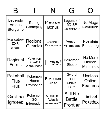 Pessimistic Pokemon Presents Bingo Card