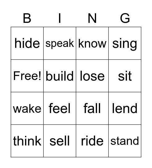 verbs Bingo Card