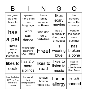 Find someone who... Bingo Card