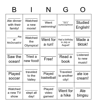 Back to School bingo! Bingo Card