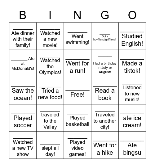 Back to School bingo! Bingo Card