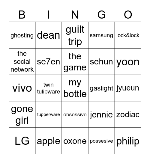 Dean Bingo Card