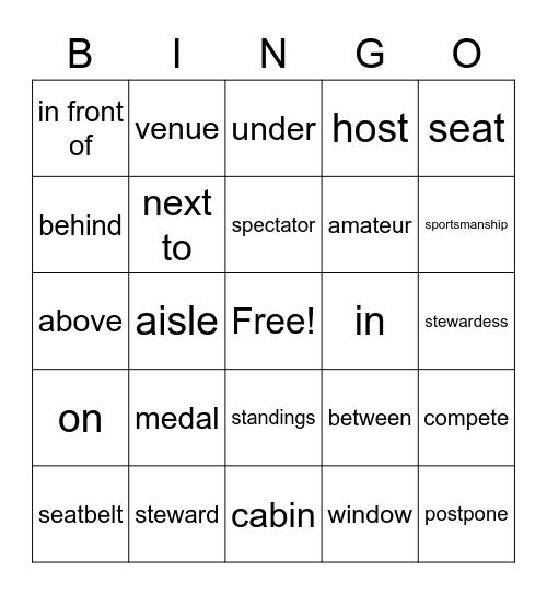 Airplane (Olympics) Bingo Card
