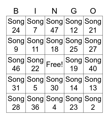 Musical Bingo Card