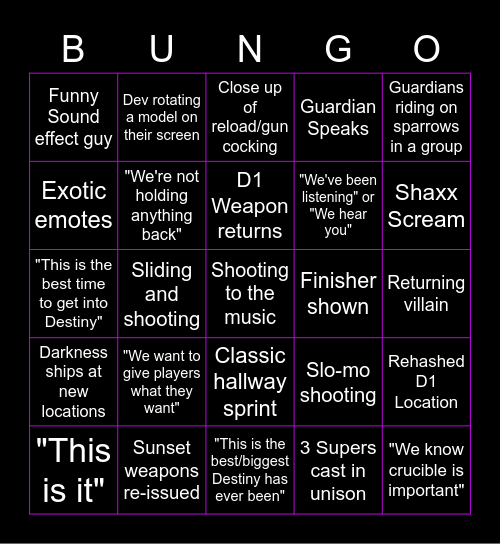 Bungo Bingo Card