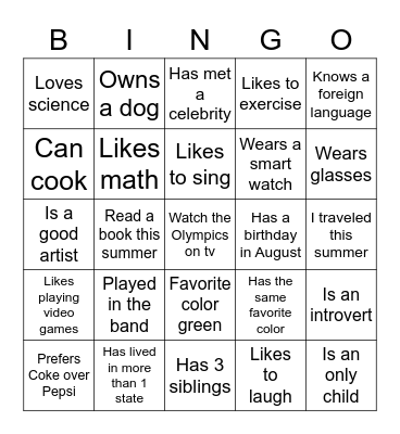 Human Scavenger Hunt! Bingo Card